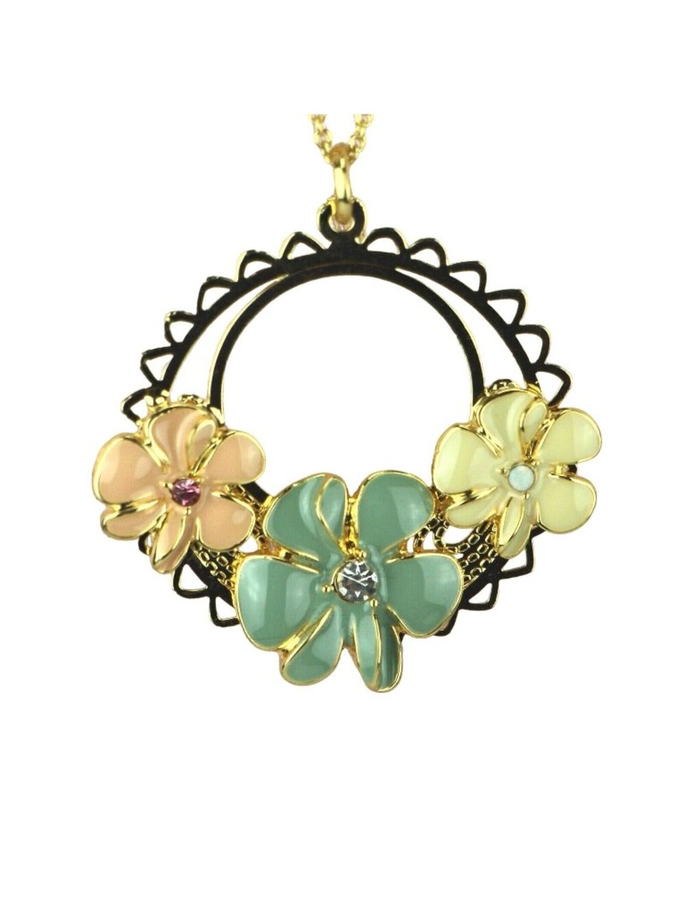 LC Lauren Conrad  Long Gold-Tone Necklace Pastel Enamel Flower Pendant